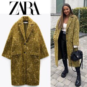 💋UBER GORGE!💋ZARA JACQUARD WOOL /ALPACA /MOHAIR OVERSIZED COAT IN OIL
